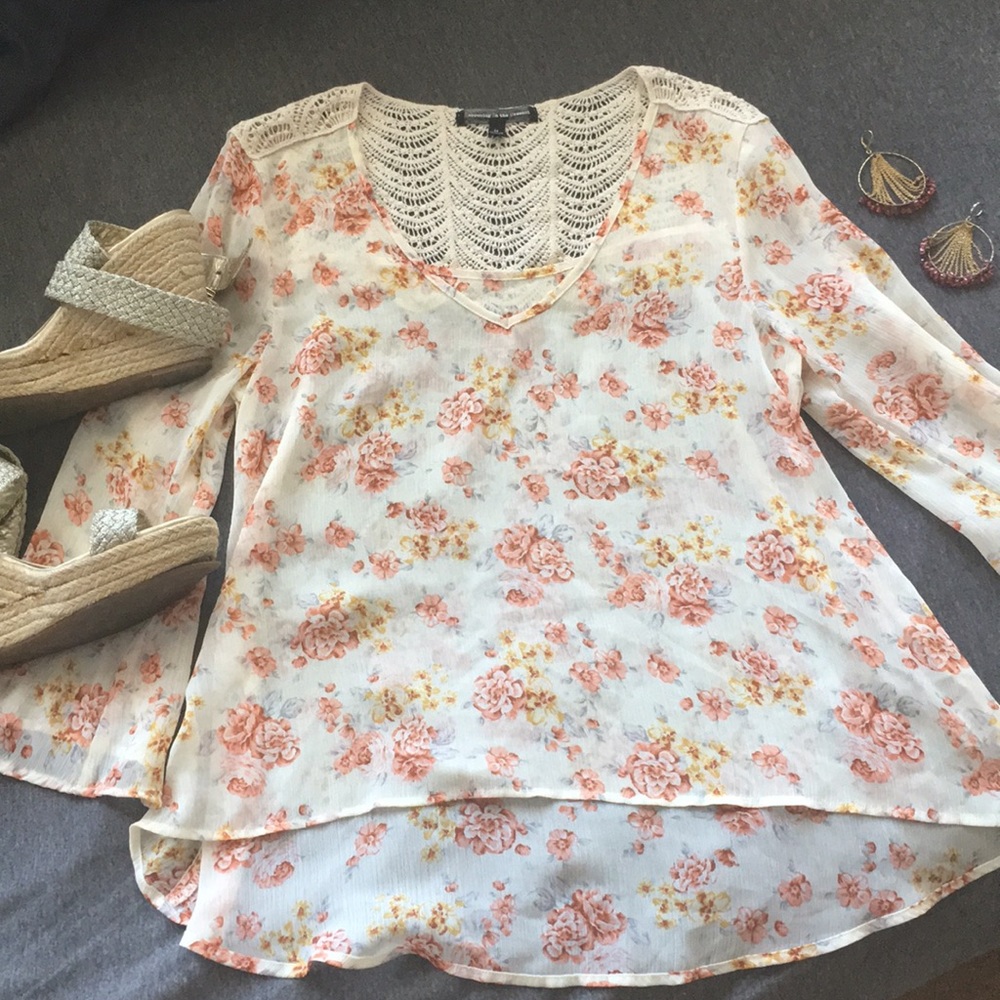 Sheer long sleeve shirt w/flower print